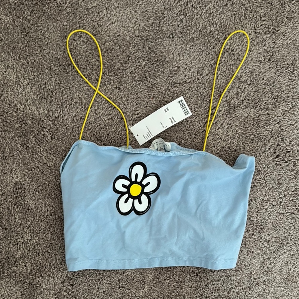 Blue Crop Top with Daisy Design